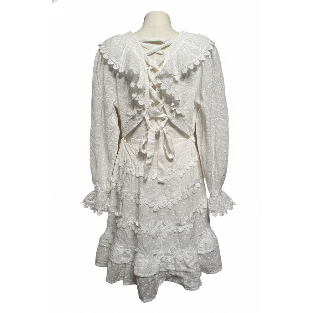 Just Me Dress Womens Size M White Eyelet Embroidered Mini Open Back - Picture 6 of 10
